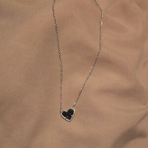 Kendra Scott Silver Heart Pendant Necklace with Black Stone